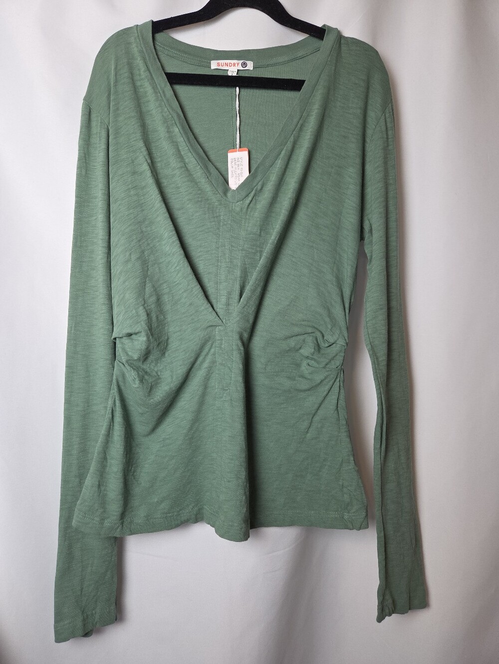 Sundry Sage Green Pleated Long Sleeve Tee